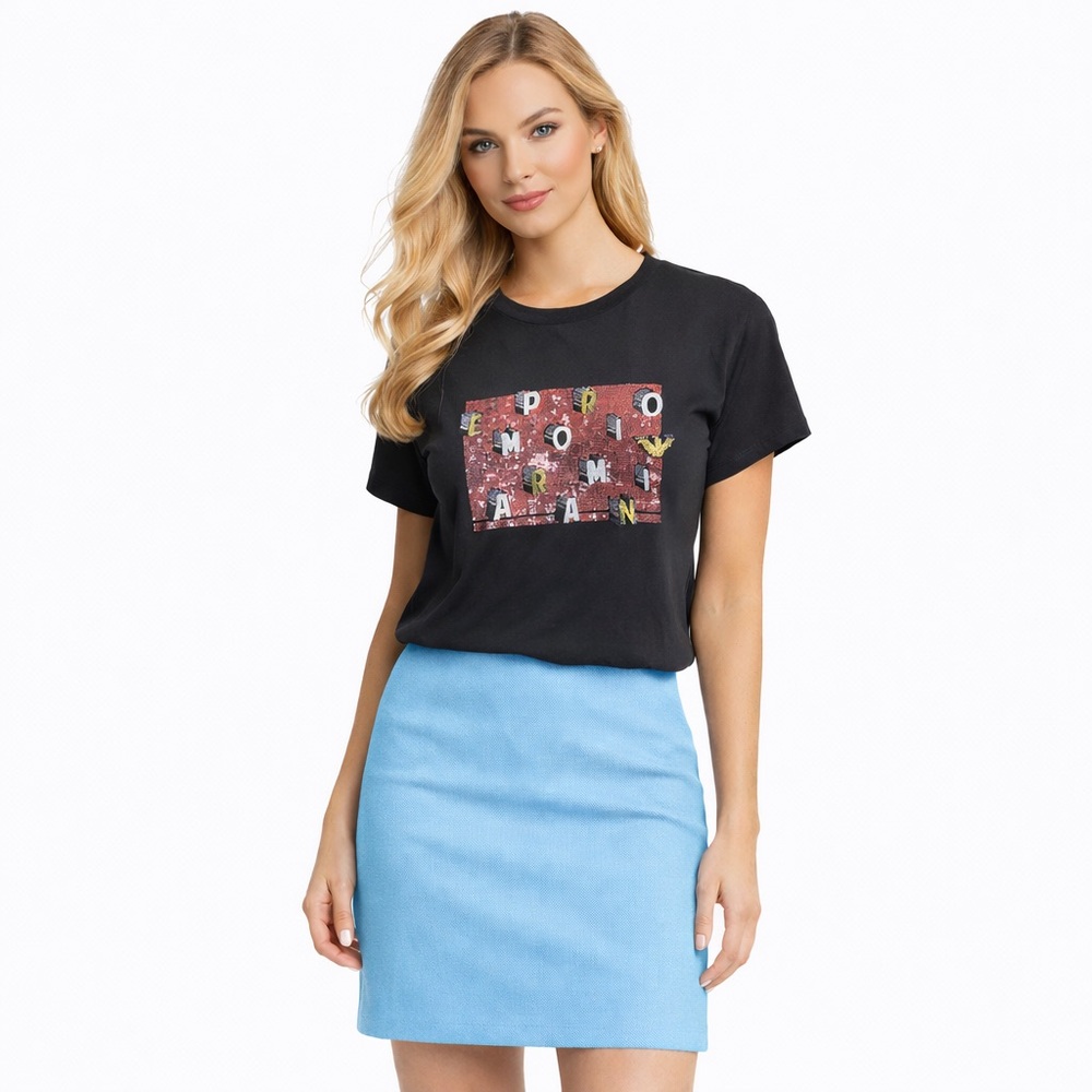 Emporio Armani Black T-Shirt | Sequin Logo Front | Italian Designer Tee